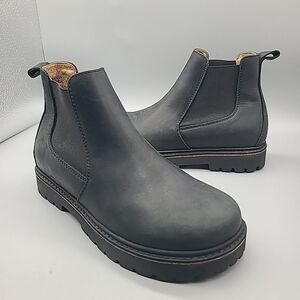 Birkenstock Stalon Ankle Boots Black Nubuck Leather Women Chelsea Sz 6 37 N NEW